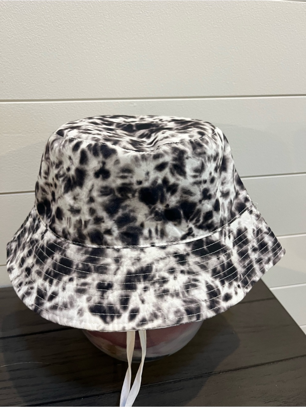 Tie-Dye Black & White Bucket Hat with Chin Tie